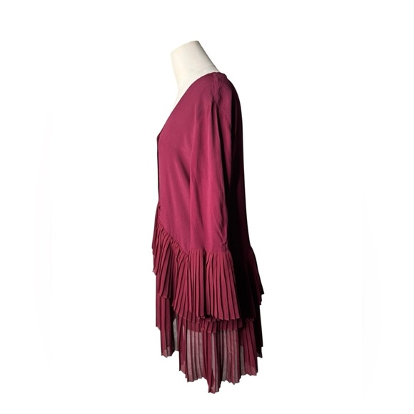 ZARA - Tiered Pleated Chiffon Burgundy Tunic/Drees Size Small - Picture 4 of 6